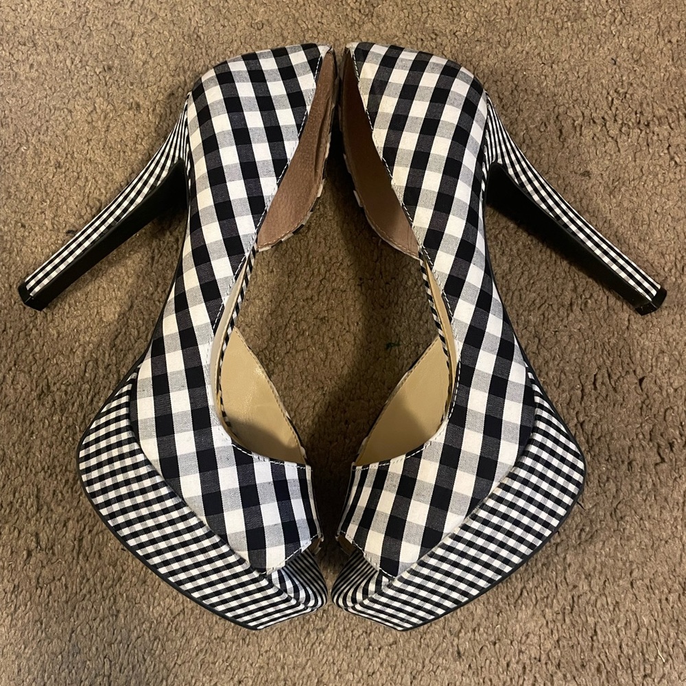 Jessica Simpson Size 8.5 Black & White Gingham Platform Peeptoe Pumps